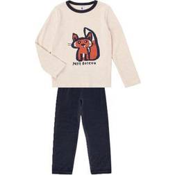 Petit Bateau Fox Patterned Velour Pyjamas - Smoking Blue/Multico White