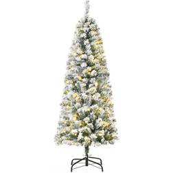 Homcom Prelit Snow Flocked Green/White Christmas Tree 152cm