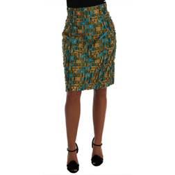 Dolce & Gabbana Elegant Grön Jacquard Pennkjol Multicolor