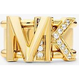 Michael Kors Metal-Plated Brass Pavé Logo Ring - Gold