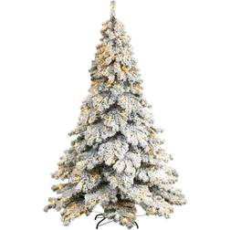 Nearly Natural 7 ft. Flocked Austria Fir Artificial with Warm White LED Lights and Bendable Branches Christmas Tree