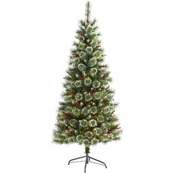 Nearly Natural Frosted Swiss Pine & Berries Christmas Tree 72"