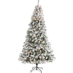 Nearly Natural Flocked West Virginia Fir Artificial with Lights, 96" Unisex Christmas Tree