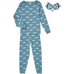 Petit Bateau Girl's BIrds Themed Cotton Pyjamas With Mask - Rover Blue/Marshmallow White (A05GG01050)