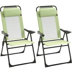 OutSunny Portable Folding Recliner Metal Patio Chaise Outdoor Lounge Chair with Adjustable Backrest in Green (2-Pack)