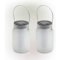 Alpine Corporation Outdoor Solar Powered Pathway Lantern Flickering LED Light Jars (Set of 2)