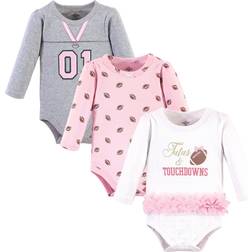 Little Treasure 3-Pack Tutu Touchdown Long Sleeve Bodysuits Pink/white/grey