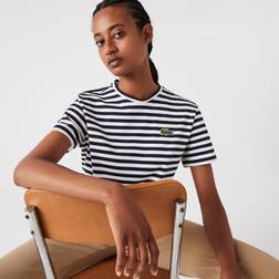 Lacoste Loose Stripe Manga Corta Negro Blanco Mujer - Black/White