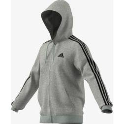 adidas Essentials Fleece 3-Stripes Full-Zip Hoodie - Medium Grey Heather