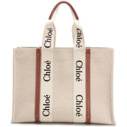 Chloé Woody Large Canvas Tote - White/Brown