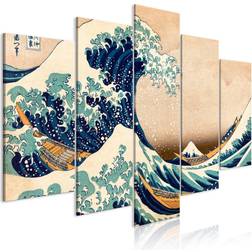 Tiptophomedecor Stretched Canvas Places The Great Wave off Kanagawa Wide Stretched & Framed Ready To Hang Framed Art