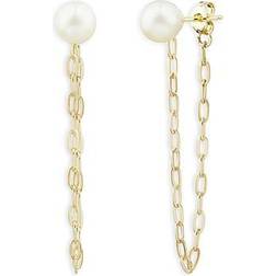 Saks Fifth Avenue Bloomingdale's Fine Collection Cultured Freshwater Pearl Paperclip Link Chain Drop Earrings in 14K Yellow Gold Exclusive