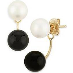 Saks Fifth Avenue Bloomingdale's Fine Collection Onyx & Cultured Freshwater Pearl Front-to-Back Drop Earrings in 14K Yellow Gold Exclusive