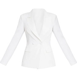 PrettyLittleThing Woven Pocket Detail Double Breasted Blazer - White