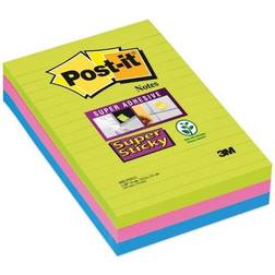 3M Post-it Bloc de 90 Feuilles Super Sticky Lignées 102x152 mm - Lot De 3 Blocs