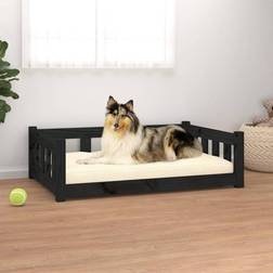 vidaXL Lit Pour Chien Noir 95.5x65.5x28 cm Bois de Pin Solide Canapé Couchage