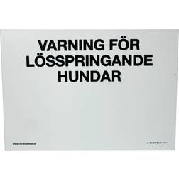 Skylt Varning lösspringande hundar 21x15cm