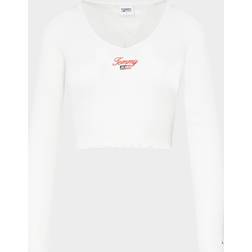 Tommy Jeans Women's long sleeve T-shirt with embroidered logo, White