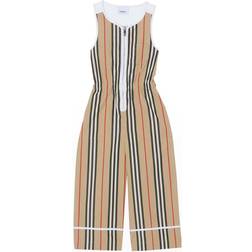 Burberry Girl's Ophelia Icon Stripe Zip-Up Jumpsuit - Archive Beige