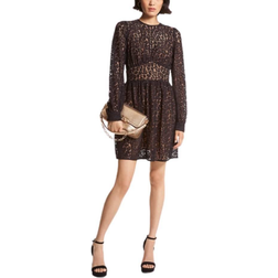 Michael Kors Leopard Corded Lace Mini Dress - Black