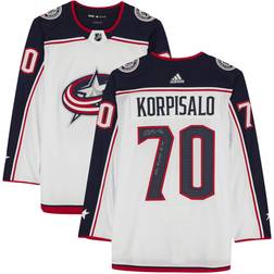 Fanatics Columbus Blue Jackets Joonas Korpisalo Autographed White Adidas Authentic Jersey with Multiple Inscriptions