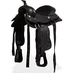 vidaXL Sella Western Testiera e Pettorale in Vera Pelle 13" Nero