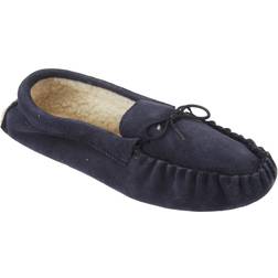 Jake Real Suede Moccasin Slippers - Café/Bleu