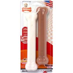 Nylabone 2 x Dura Tugga Extrem Tuff Hund Tuggleksak Ben 1 Bacon 1 Kyckling Stor För Hundar Upp Till 23 kg