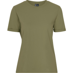 Pieces Ria Ss Fold Up Solid Tee - Musta