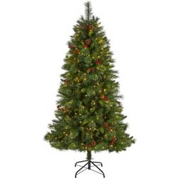 Aberdeen Spruce Artificial with Lights, Pinecones and Red Berries, 72" Unisex Christmas Tree