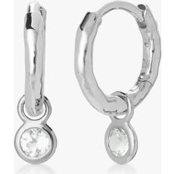 Monica Vinader Mini Gem Huggie Drop Earrings - Silver/Transparent