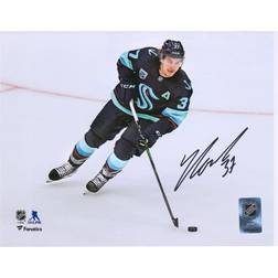 Fanatics Seattle Kraken Autographed 8'' x 10'' Deep Sea Blue Jersey Skating Photograph Yanni Gourde