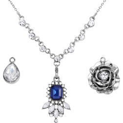 1928 Jewelry Link Flower Pendant Necklace Set - Silver/Transparent/Blue