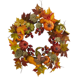 Pumpkin Gourd Berry and Maple Leaf Wreath