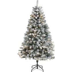 Nearly Natural Pre-lit Flocked Rock Springs Green Christmas Tree 72"