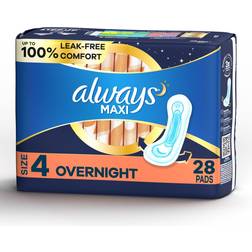 Always Maxi Size 4 Overnight Pads Without Wings, Unscented 28-pack