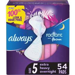 Always Radiant Size 5 Extra Heavy Overnight Pads 54-pack