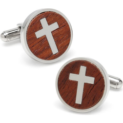 Ox and Bull Cross Round Wood Cufflinks - Silver/Brown