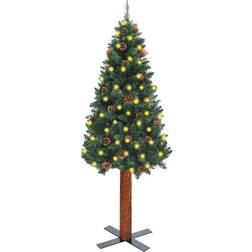 vidaXL Smal med LED och trä och kottar grön 180 cm Julgran