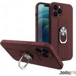 Hurtel Ring Case Silicone Case with Finger Grip and Stand for Samsung Galaxy A32 5G Brown