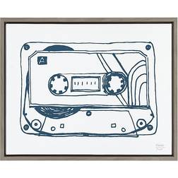 Kate and Laurel Sylvie Cassette Illustration 24" X 18" Framed Canvas Wall Grey Grey 18in X 24in Framed Art 18x24"