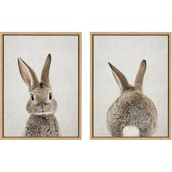 Kate and Laurel Sylvie Bunny Portrait Tail 18" X 24" Framed Wall (Set Of 2) Natural Natural Set Of 2 Framed Art