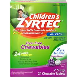 Zyrtec Children's Dye Free Cetirizine 2.5mg Chewables Grape 24ct