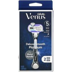 Gillette Venus Deluxe Smooth Platinum Razor Handle + 2 Cartridgess