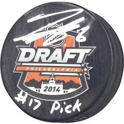 Fanatics Philadelphia Flyers Travis Sanheim Autographed Draft Logo Hockey Puck with 17 PICK 2014