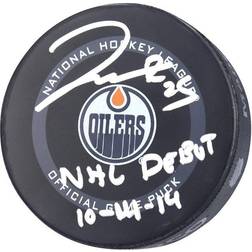 Fanatics Edmonton Oilers Darnell Nurse Autographed 2021 Model Official Game Puck with NHL DEBUT 10-14-14