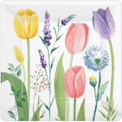 Amscan Spring Tulip Garden 7 in. Square Paper Plates (542495) Quill