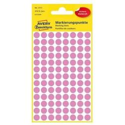 AVERY Zweckform 3111 Runde etiketter, permanent lim, pink Ø8mm, 416stk