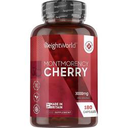 WeightWorld Montmorency Cherry 180 Capsules, 3000mg Vegan & Natural Tart Cherry Extract Supplement