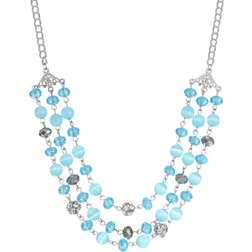 1928 Jewelry Link Beaded Necklace - Silver/Blue/Transparent